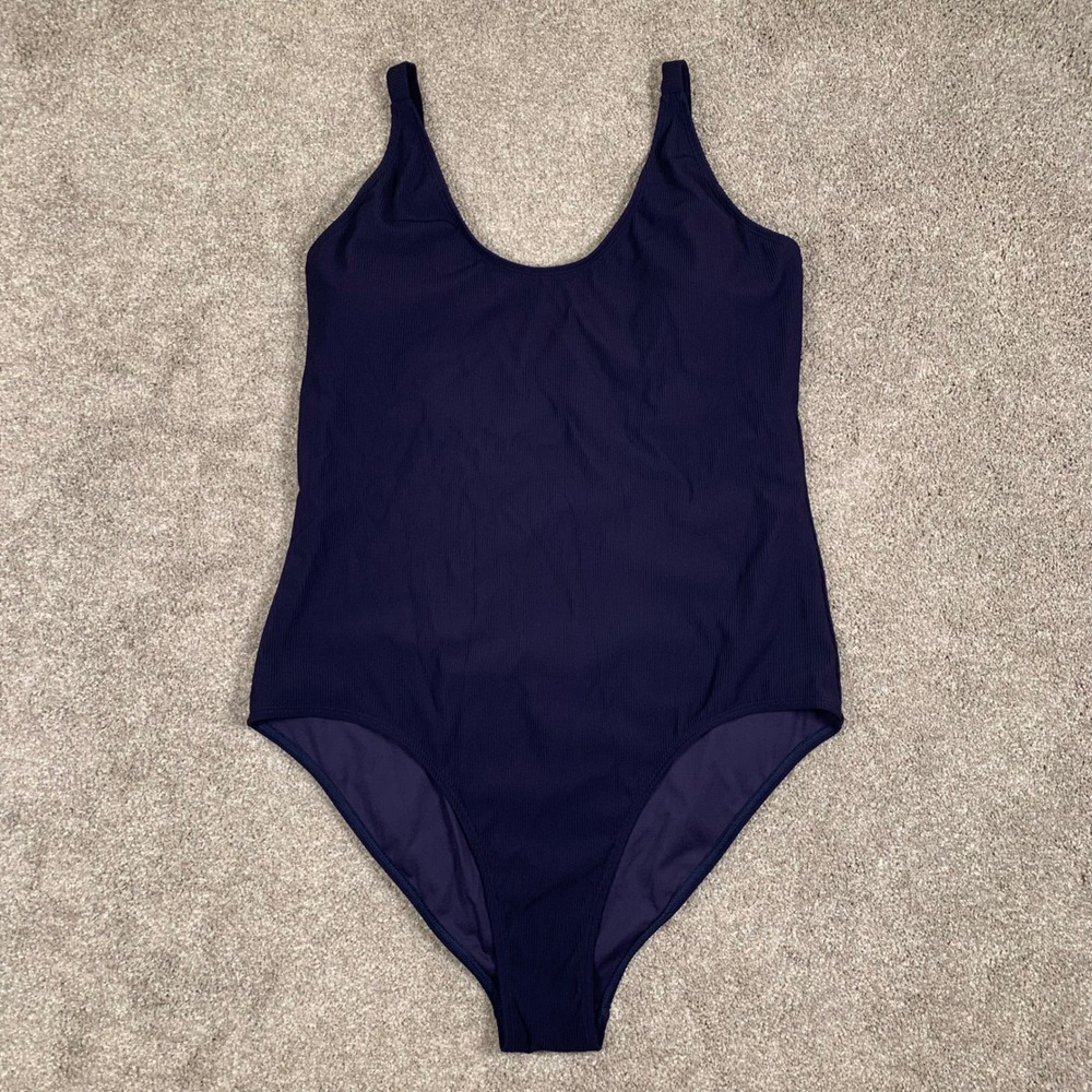 NWOT Ribbed One‎ Piece Swimsuit Criss Cross Back Blue Adj Straps Plus Size 3XL